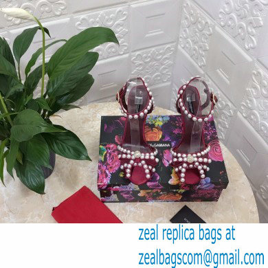 Dolce  &  Gabbana Heel 10.5cm Satin Sandals Burgundy with Pearl Application 2021